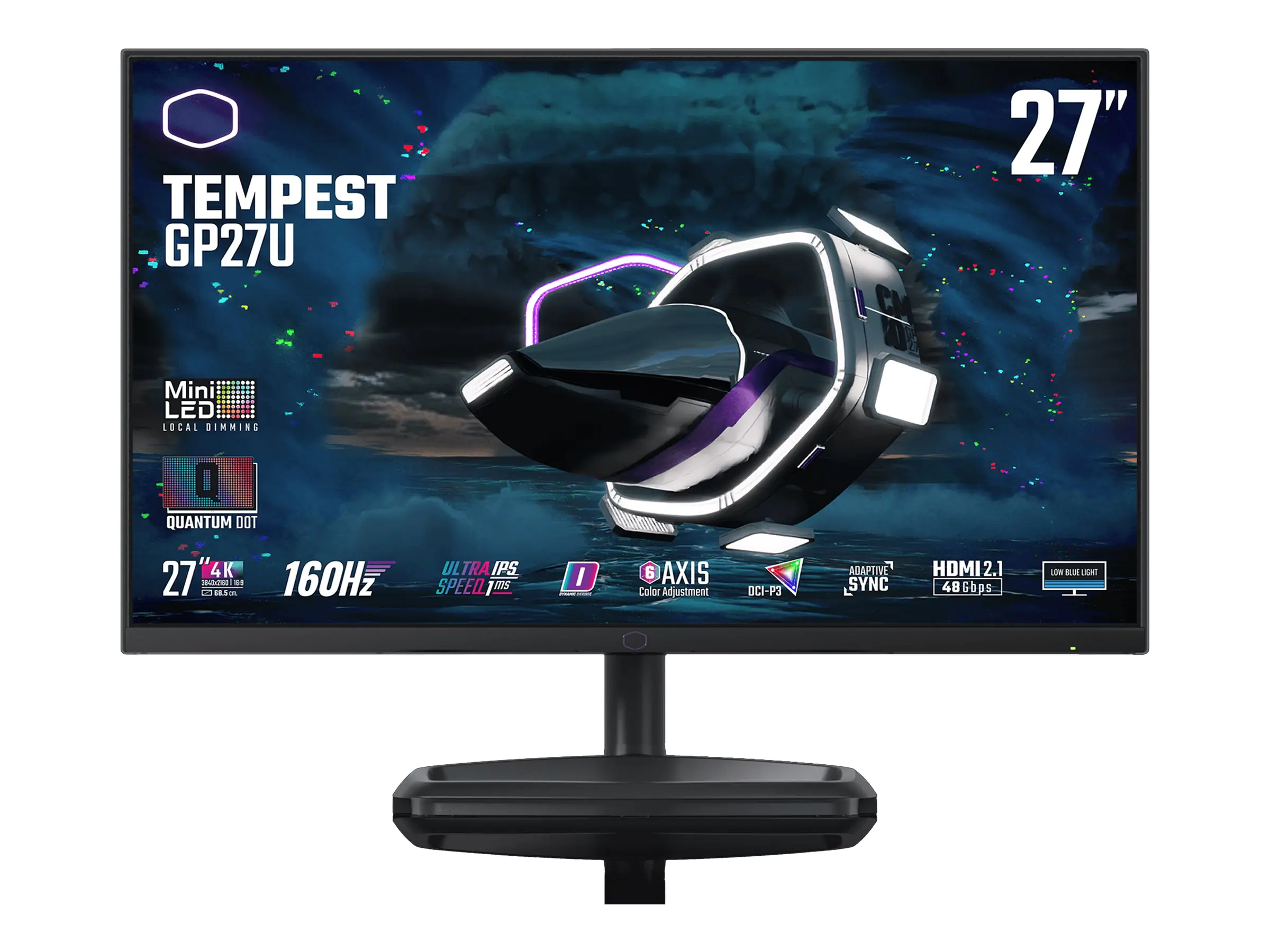 CoolerMaster GP27-FUS - LED-Monitor - Gaming - 68.6 cm (27") - 3840 x 2160 4K @ 160 Hz - AHVA - 600 cd/m² - 1000:1 - HDR1000 - 1 ms - 2xHDMI, DisplayPort, USB-C - Lautsprecher