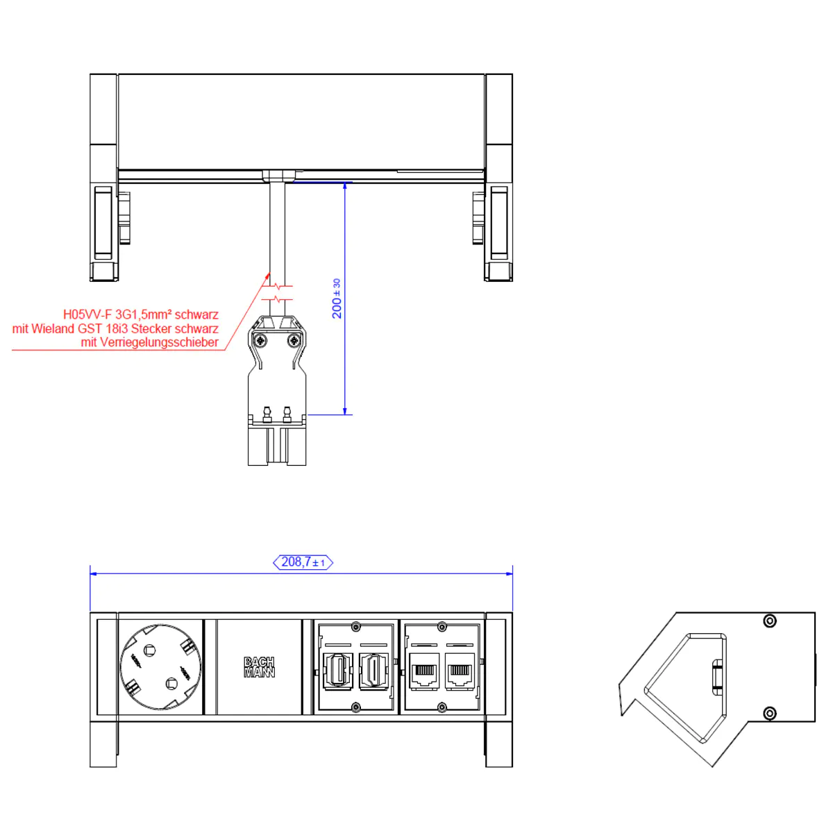 Bachmann DESK2 1xCEE7/3 1xHDMI 2xCAT6 0.2m GST18 Bachmann DESK2 1xCEE7/3 1xHDMI 2xCAT6 0.2m GST18