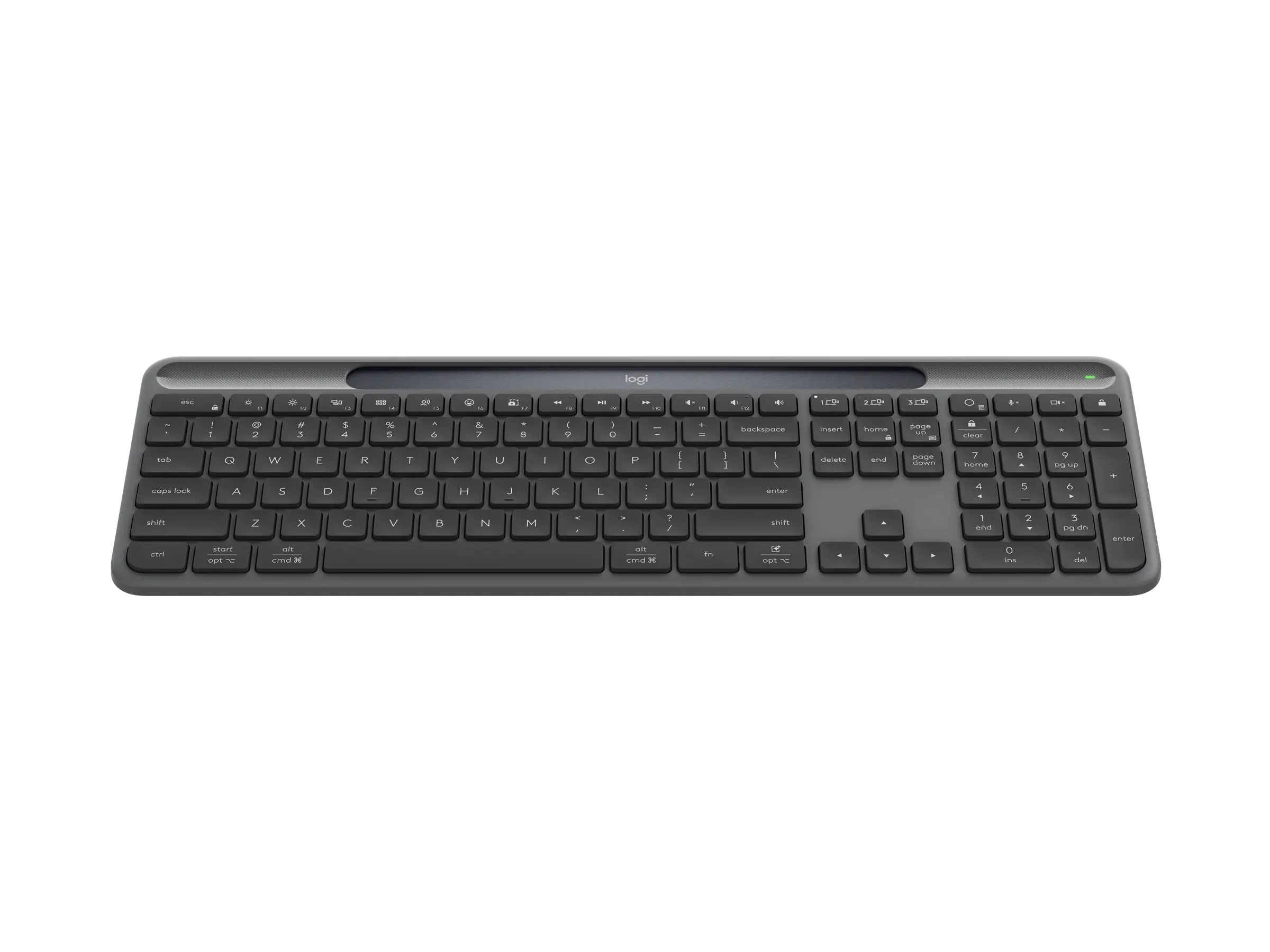 Logitech Signature Slim Solar+ K980 for Business - Tastatur - full size - kabellos - Bluetooth LE, USB-C - QWERTY - US International - Tastenschalter: Scheren-Schalter - Graphite