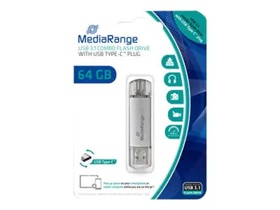 MediaRange combo - USB-Flash-Laufwerk - 64 GB - USB 3.1 / USB-C - Silber MediaRange combo - USB-Flash-Laufwerk - 64 GB - USB 3.1 / USB-C - Silber