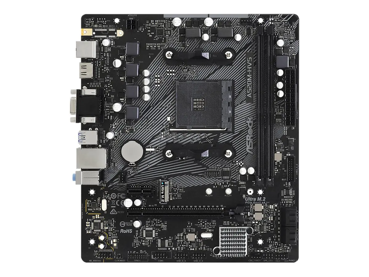 ASRock A520M-HVS - Motherboard - micro ATX - Socket AM4 - AMD A520 Chipsatz - USB 3.2 Gen 1 - Gigabit LAN - Onboard-Grafik (CPU erforderlich) - HD Audio (8-Kanal)