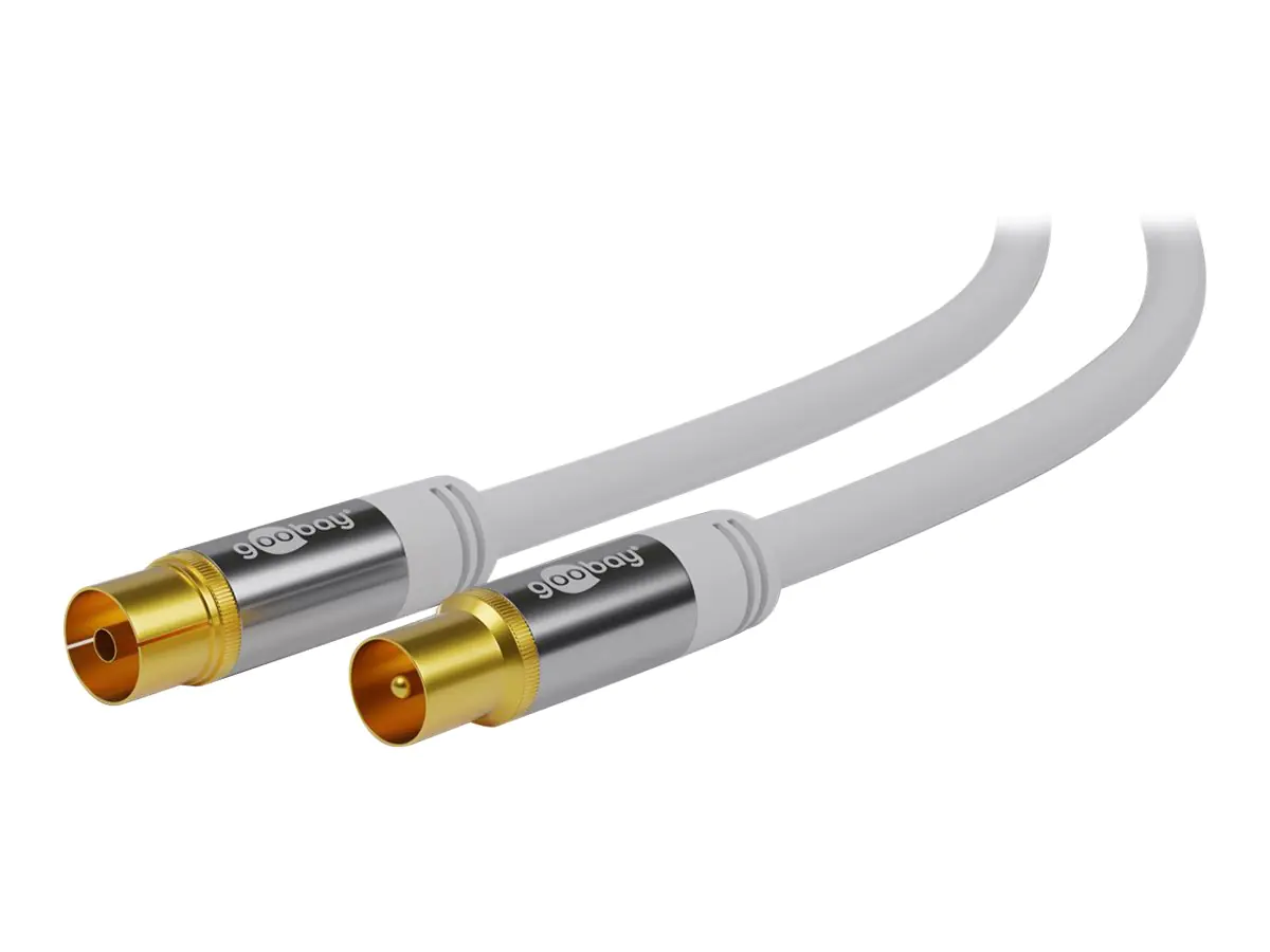 goobay - Antennenkabel - IEC-Anschluss weiblich zu IEC-Anschluss männlich - 1 m - 4-lagige Abschirmung - 135 dB - weiß - robust