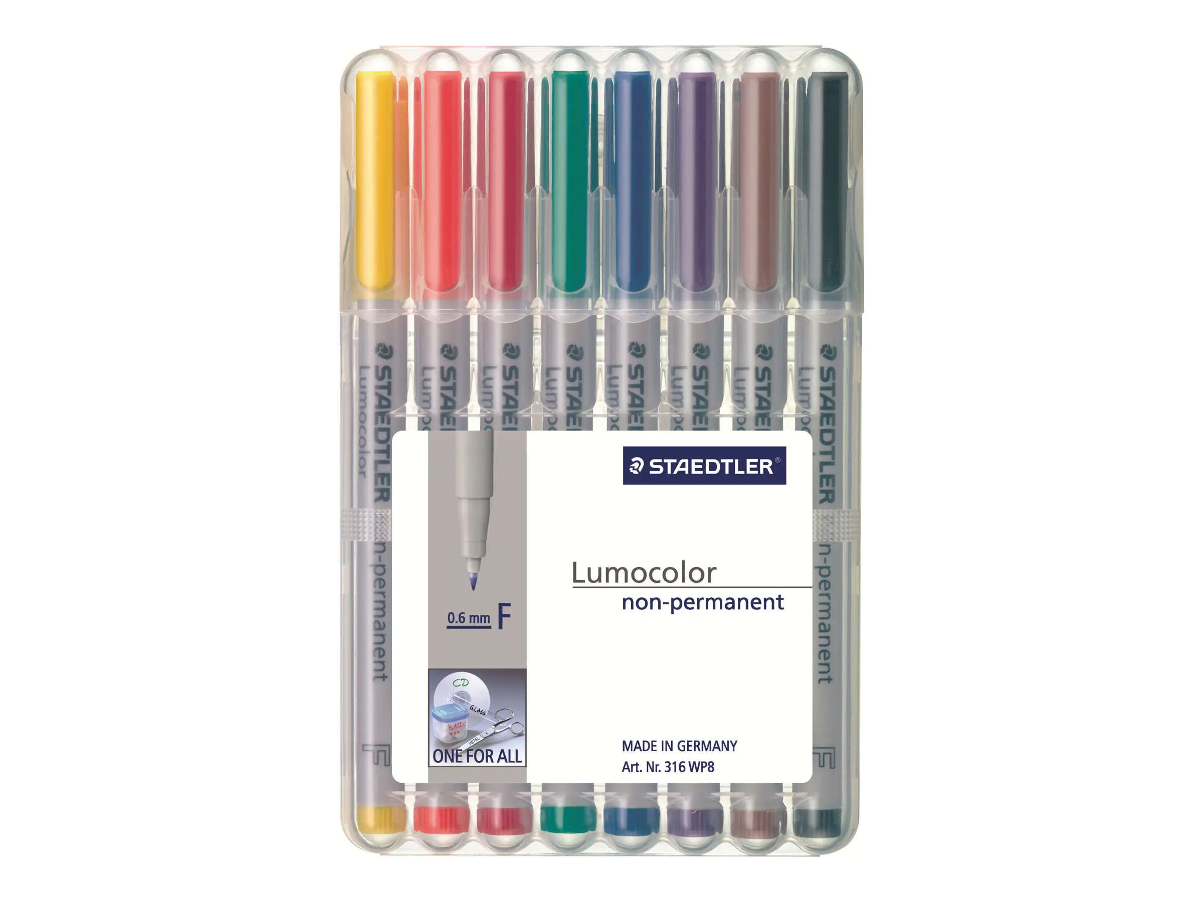 STAEDTLER Lumocolor - Filzstift - nicht dauerhaft - verschiedene Farben - 0.6 mm - fein (Packung mit 8) 316 WP8