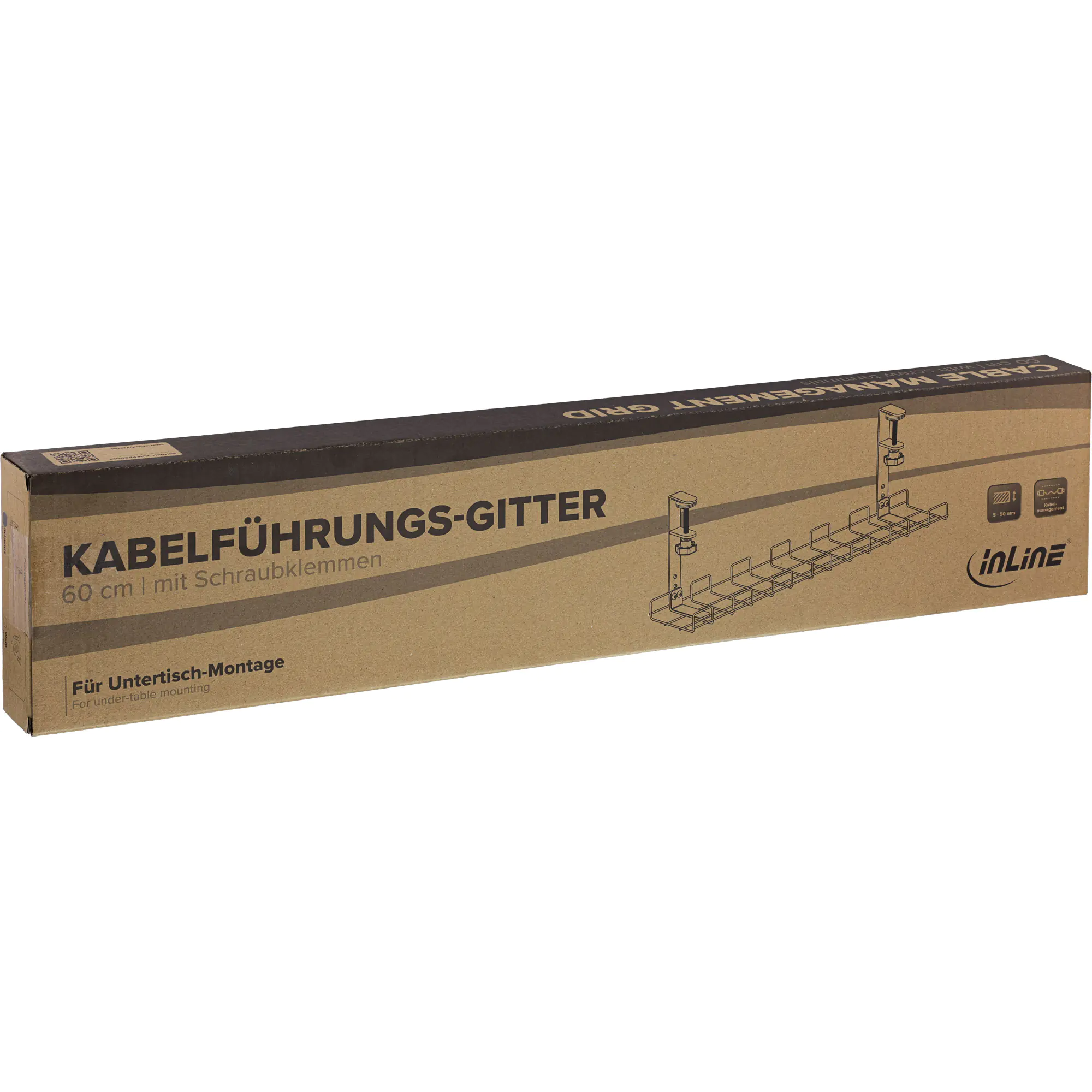 InLine Kabelführungs-Gitter 60cm für Tischmontage mit Schraubklemmen - schwarz