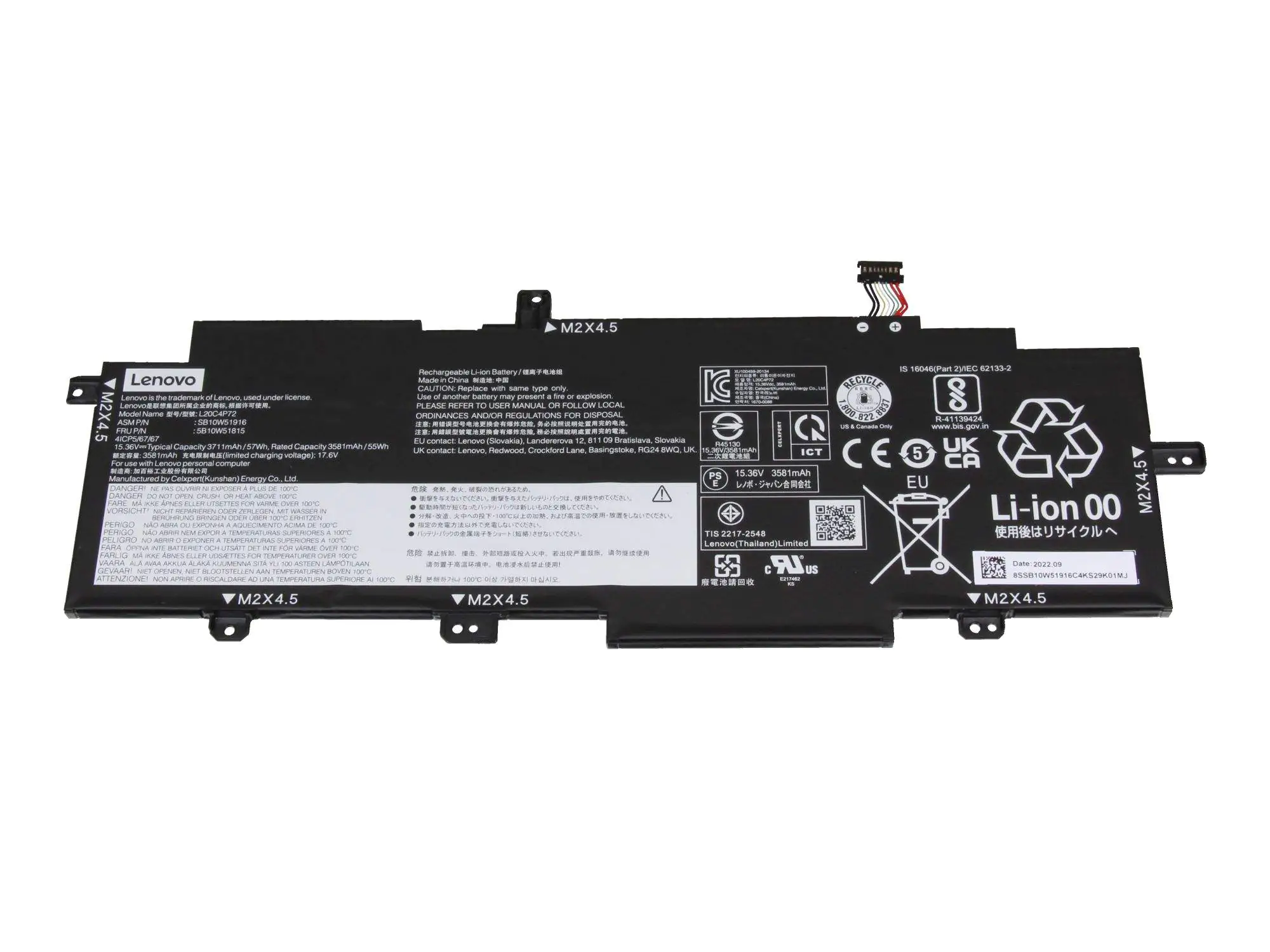 Lenovo Battery Internal 4 cell 57Wh LiIon - Batterie - 57 mAh 5B10W13976