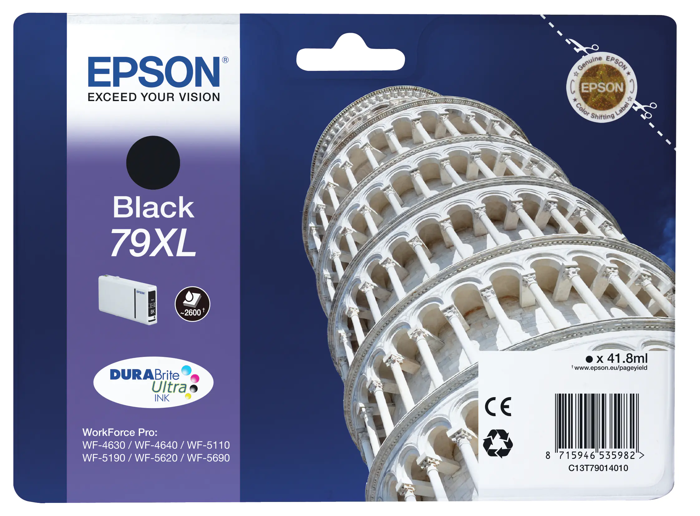 Epson 79XL - 41.8 ml - XL - Schwarz - Original - Tintenpatrone - für WorkForce Pro WF-4630DWF, WF-4640DTWF, WF-5110DW, WF-5190DW, WF-5620DWF, WF-5690DWF Epson 79XL - 41.8 ml - XL - Schwarz - Original - Tintenpatrone - für WorkForce Pro WF-4630DWF, WF-4640DTWF, WF-5110DW, WF-5190DW, WF-5620DWF, WF-5690DWF