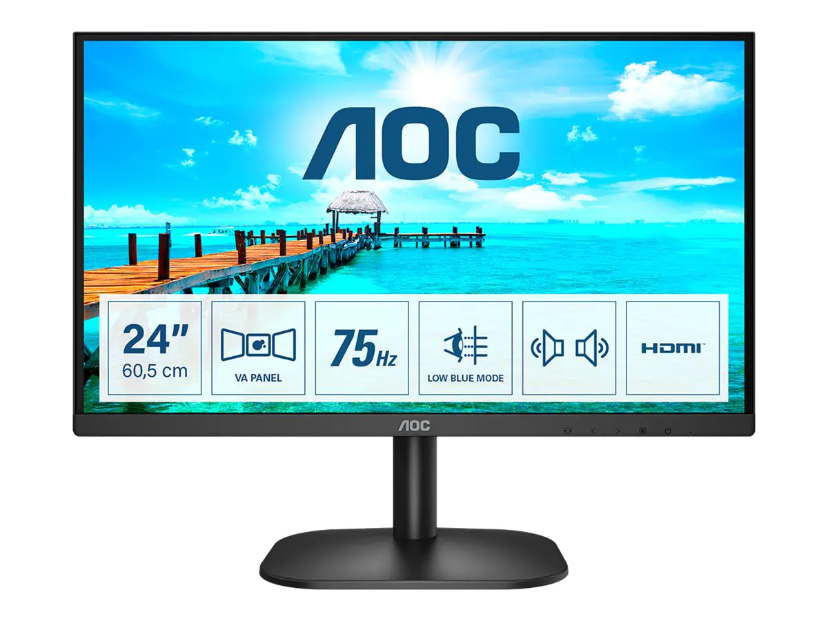 AOC 24B2XDAM - B2 Series - LED-Monitor - 60 cm (24") (23.8" sichtbar) - 1920 x 1080 Full HD (1080p) @ 75 Hz - VA - 250 cd/m² - 3000:1 - 4 ms - HDMI, DVI, VGA - Lautsprecher - Schwarz