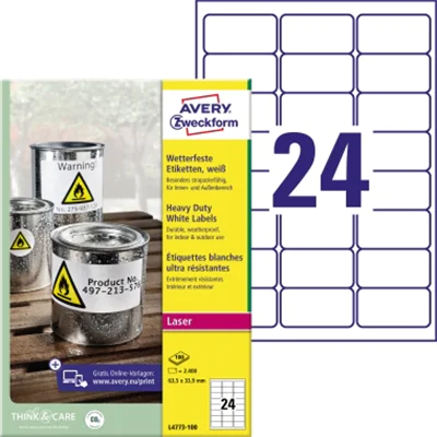Avery Zweckform Etikett L4773-100 63,5x33,9mm wetterfest 2.400St. Avery Zweckform Etikett L4773-100 63,5x33,9mm wetterfest 2.400St.