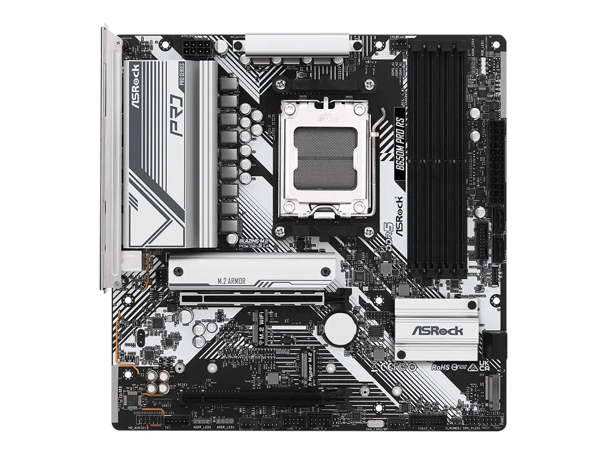 ASRock B650M PRO RS - Motherboard - micro ATX - Socket AM5 - AMD B650 Chipsatz - USB 3.2 Gen 1, USB 3.2 Gen 2, USB-C 3.2 Gen2, USB-C 3.2 Gen 1 - 2.5 Gigabit LAN - Onboard-Grafik (CPU erforderlich) - HD Audio (8-Kanal)