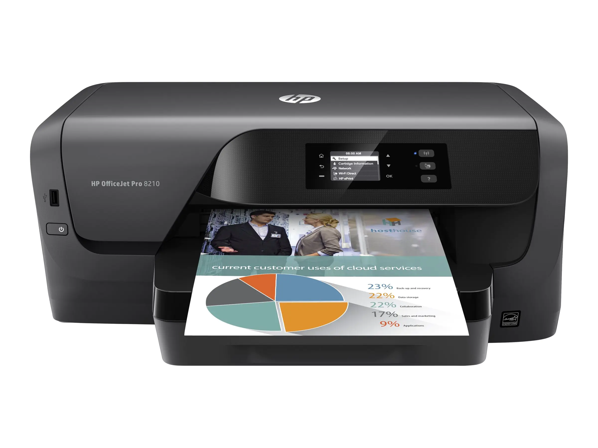 HP Officejet Pro 8210 - Drucker - Farbe - Duplex - Tintenstrahl - A4 - 1200 x 1200 dpi - bis zu 22 Seiten/Min. (einfarbig)/bis zu 18 Seiten/Min. (Farbe) - Kapazität: 250 Blätter - USB 2.0, LAN, Wi-Fi(n) - geeignet für HP Instant Ink
