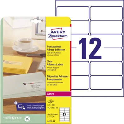 Avery Zweckform Adressetikett L4772-25 transparent 300 St./Pack. Avery Zweckform Adressetikett L4772-25 transparent 300 St./Pack.