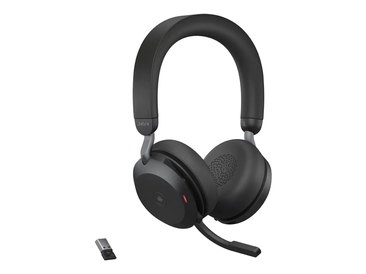Jabra Evolve2 75 - Headset - On-Ear - Bluetooth - kabellos - aktive Rauschunterdrückung - USB-A - Geräuschisolierung - Schwarz - mit Ladestation - Zertifiziert für Microsoft Teams