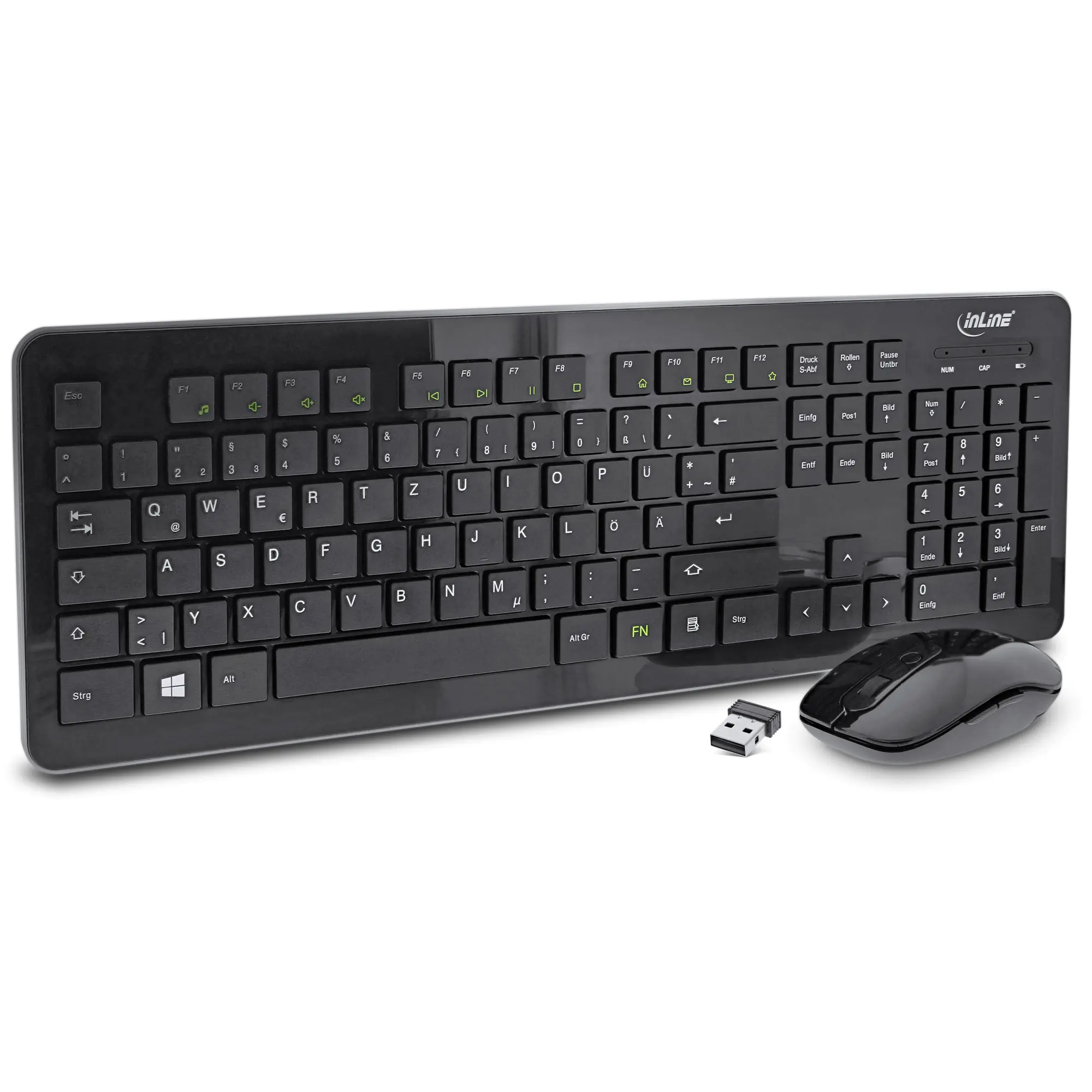 InLine Design Desktop - Tastatur-und-Maus-Set - kabellos - 2.4 GHz - QWERTZ - Deutsch - Schwarz