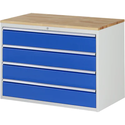 RAU Schubladenschrank 7000 1.145 x 825 x 650 mm (B x H x T) 4 Schubladen Farbe der Front: enzianblau Farbe des Korpus: lichtgrau