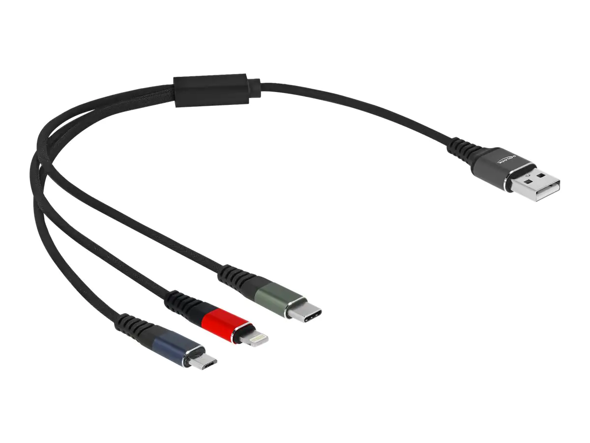 Delock - Lightning-Kabel, nur zum Aufladen - USB männlich zu Micro-USB Typ B, Lightning, 24 pin USB-C männlich - 30 cm - Schwarz