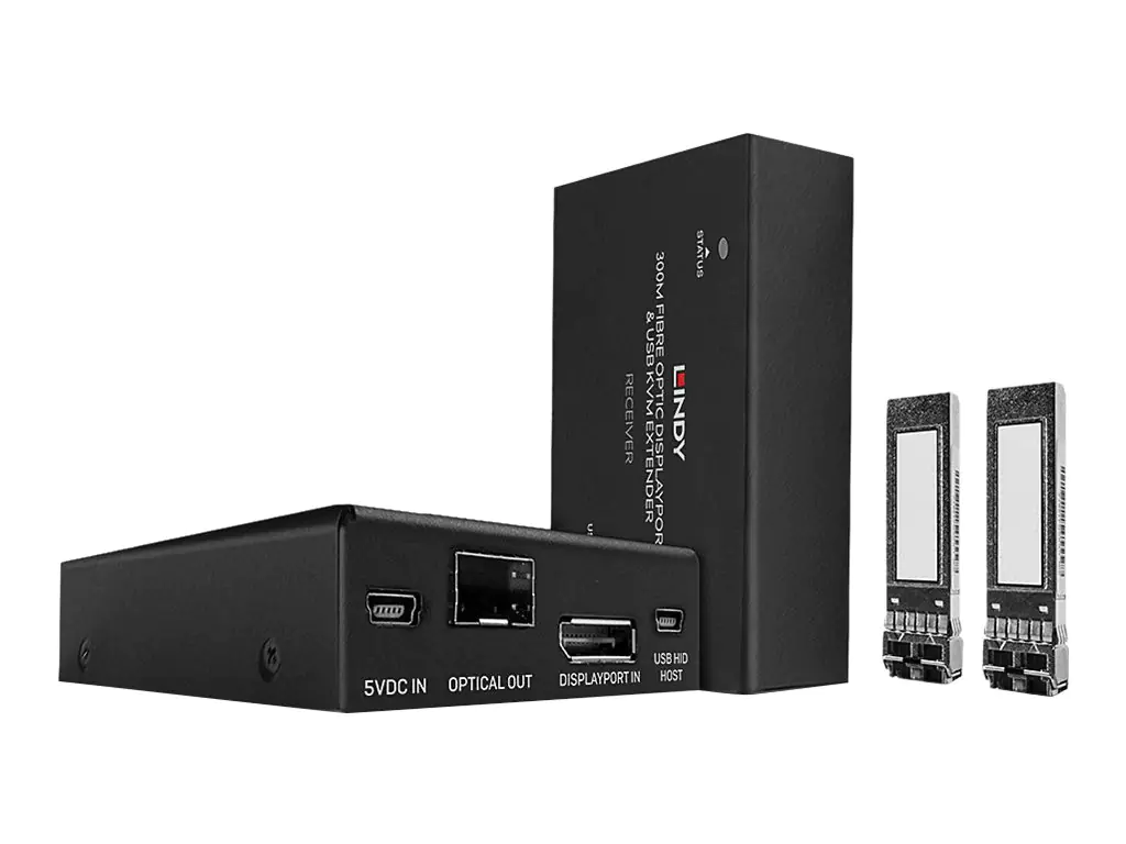 Lindy 300m Fibre Optic DisplayPort 1.2 & USB KVM Extender - Sender und Empfänger - KVM-/Audio-/USB-Extender - DisplayPort - USB - bis zu 300 m - 850 nm