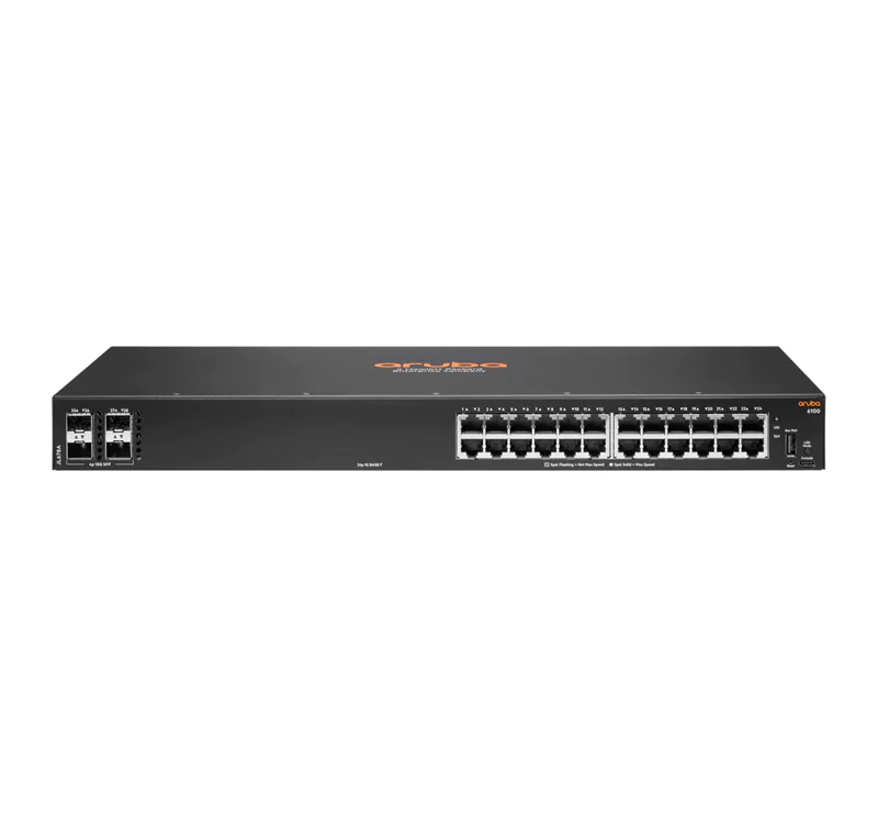 HPE Aruba 6000 24G 4SFP Switch - Switch - L3 - managed - 24 x 10/100/1000 + 4 x Gigabit SFP - Seite-zu-Seite-Luftstrom - an Rack montierbar - AC 100 - 127 V / 200 - 240 V