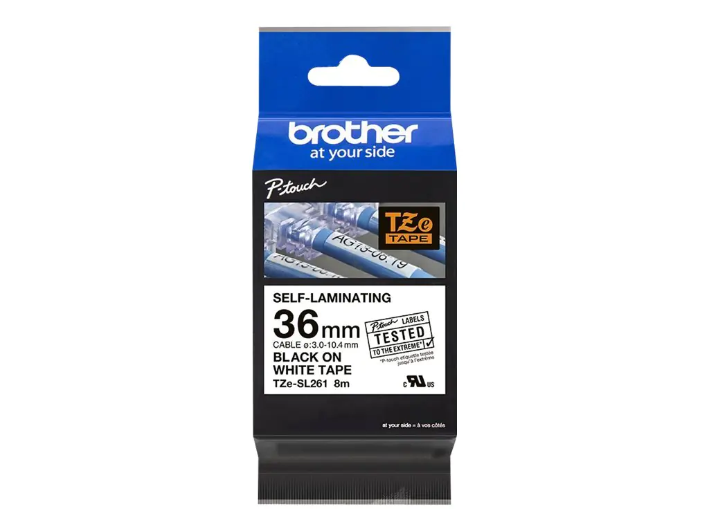 Brother Schriftband TZESL261 Schwarz auf Weiß 3,6 cm x 8 m