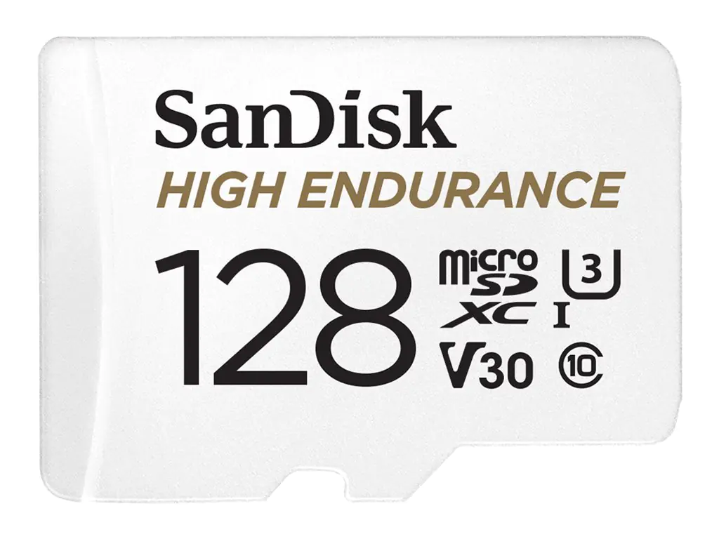 SanDisk High Endurance - Flash-Speicherkarte (microSDXC-an-SD-Adapter inbegriffen) - 128 GB - Video Class V30 / UHS-I U3 / Class10 - microSDXC UHS-I