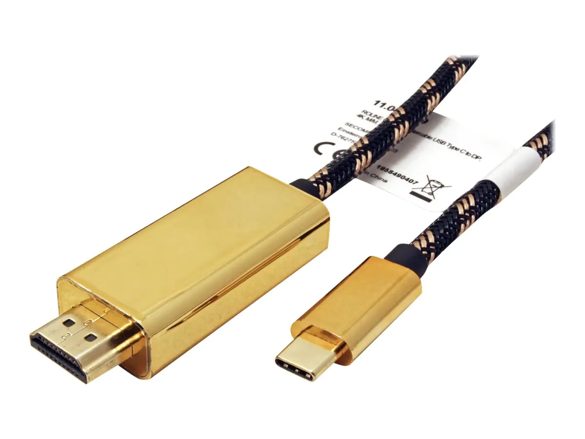 Roline Gold - Adapterkabel - 24 pin USB-C männlich zu HDMI männlich - 1 m - Doppelisolierung - schwarz-gold - 4K Unterstützung