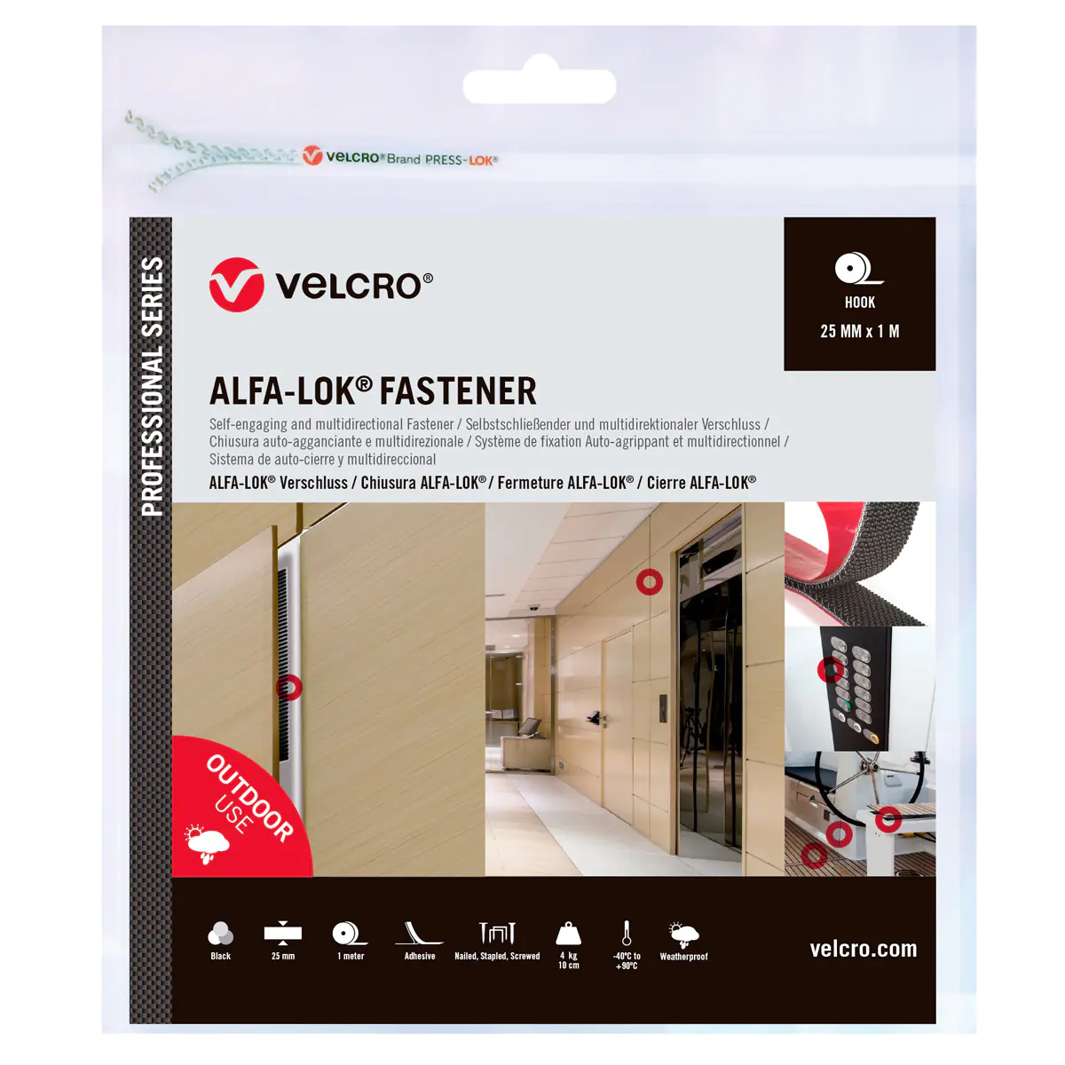 VELCRO Alfa-Lok 1m Hakenband 25mm Schwrz VEL-PS20023
