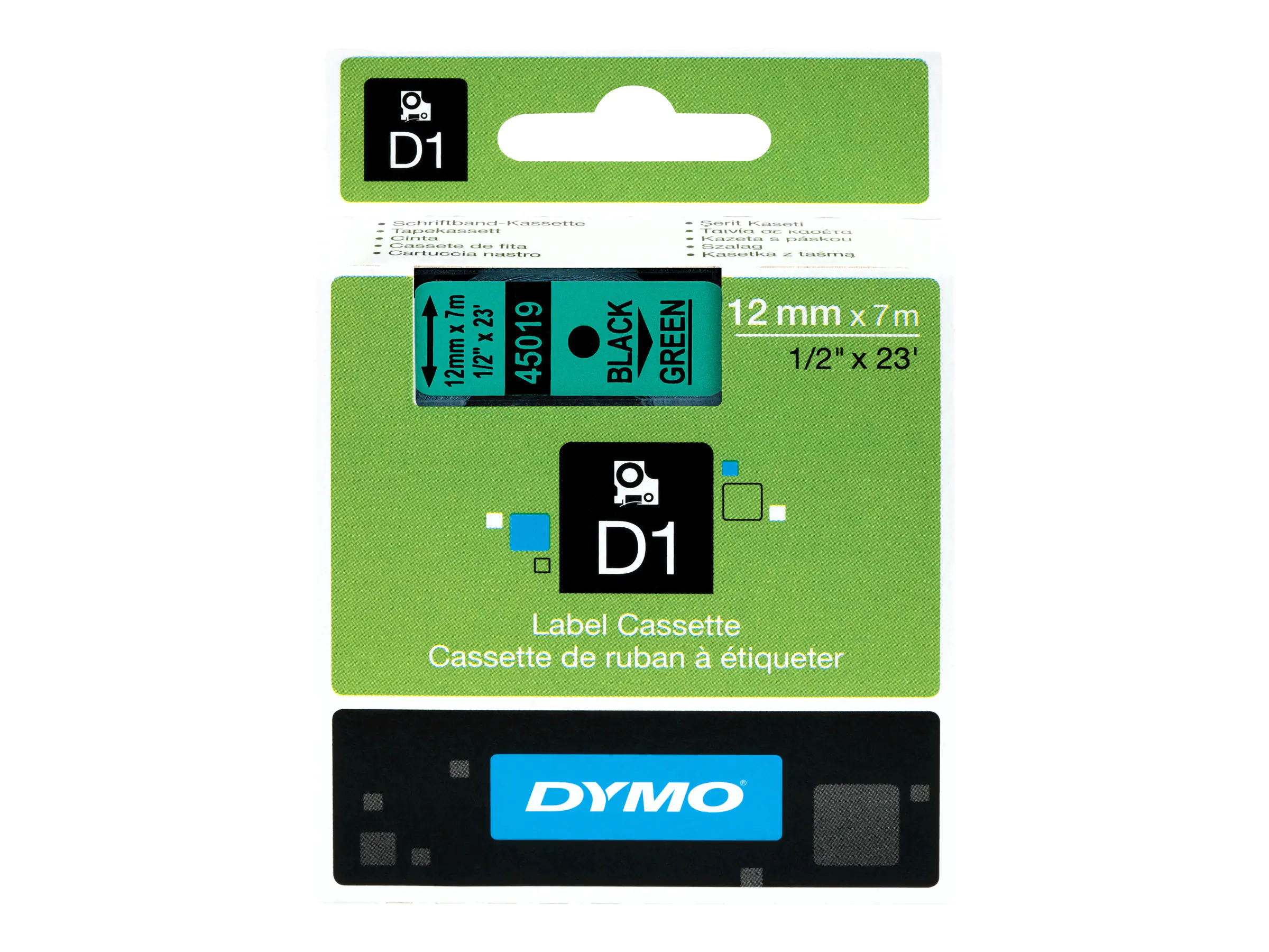 Dymo D1 - Selbstklebend - Schwarz auf Grün - Rolle (1,2 cm x 7 m) S0720590