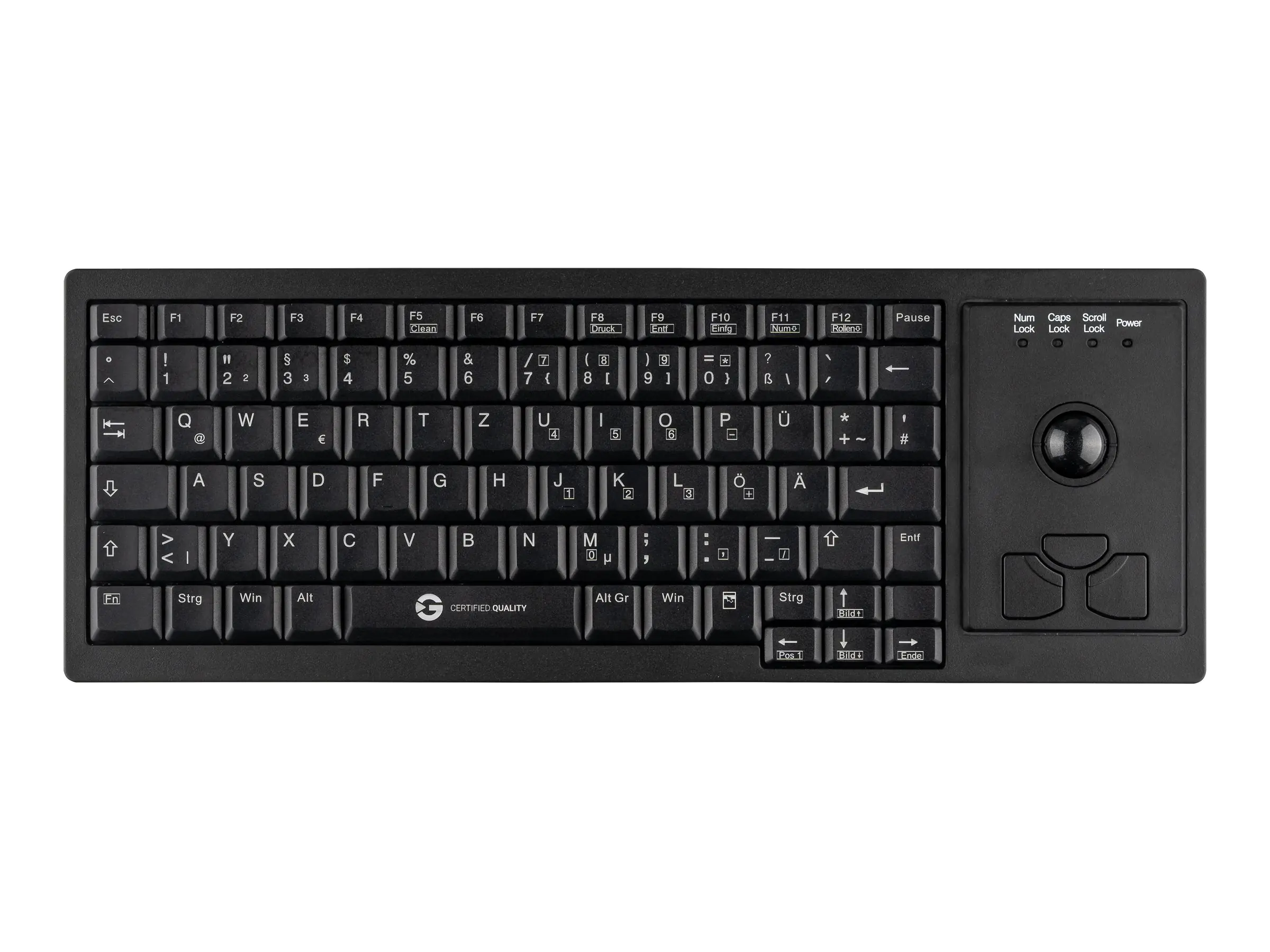 CleanType Xtra Roll - Tastatur - 75% - compact TKL - mit Trackball - USB - QWERTZ - Deutsch - Schwarz CleanType Xtra Roll - Tastatur - 75% - compact TKL - mit Trackball - USB - QWERTZ - Deutsch - Schwarz