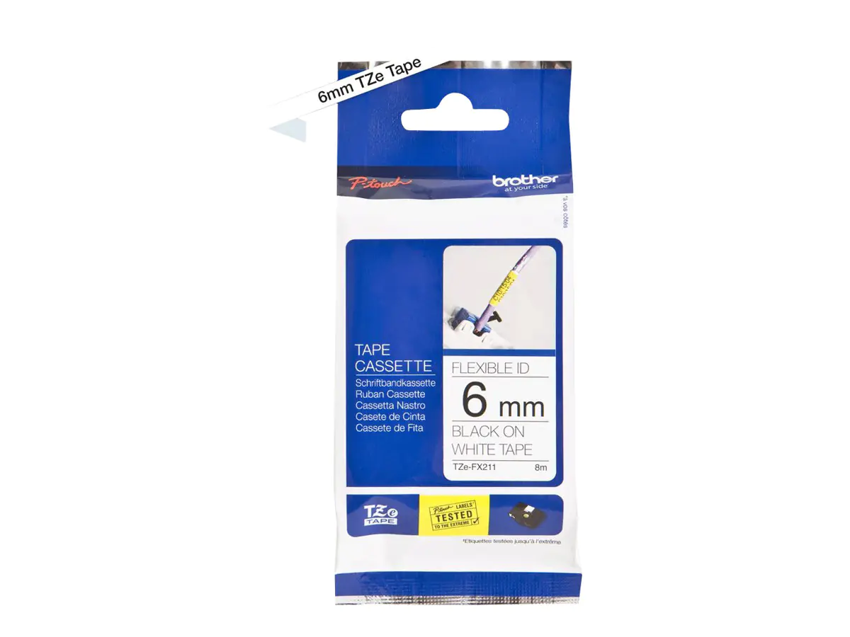 Brother TZe-FX211 - Schwarz auf Weiß - Rolle (0,6 cm x 8 m) 1 Kassette(n) Flexitape - für Brother PT-D210, D600, H110, H200; P-Touch PT-1005, E550, P900; P-Touch Cube Plus PT-P710