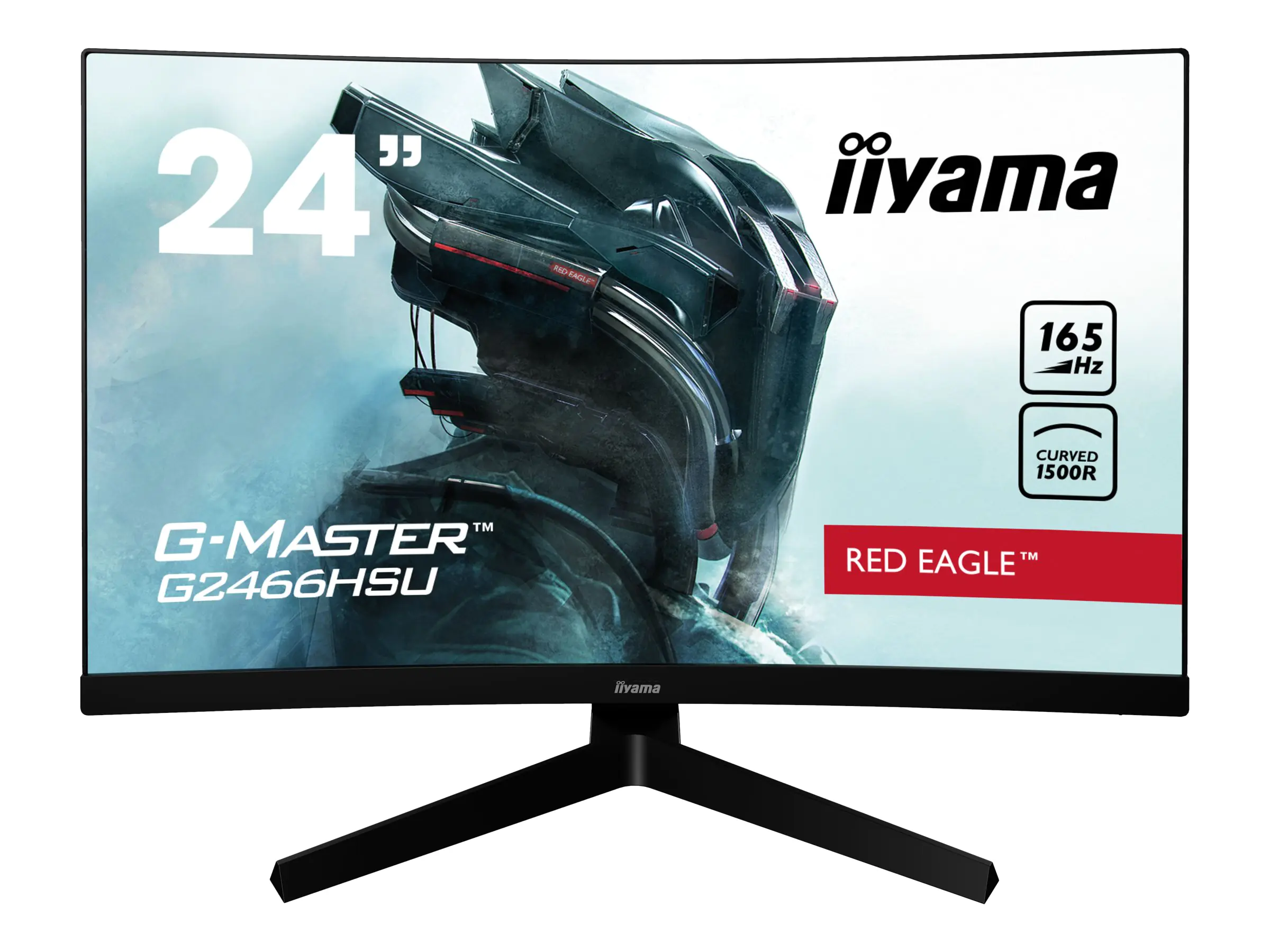 Iiyama G-MASTER Red Eagle G2466HSU-B1 - LED-Monitor - gebogen - 61 cm (24") (23.6" sichtbar) - 1920 x 1080 Full HD (1080p) @ 165 Hz - VA - 250 cd/m² - 3000:1 - 1 ms - 2xHDMI, DisplayPort - Lautsprecher - mattschwarz