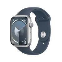 Apple Watch Series 9 (GPS + Cellular) - 45 mm - Aluminium, Silber - intelligente Uhr mit Sportband - Flouroelastomer - Storm Blue - Bandgröße: M/L - 64 GB - Wi-Fi, Bluetooth, UWB, LTE - 4G - 39 g