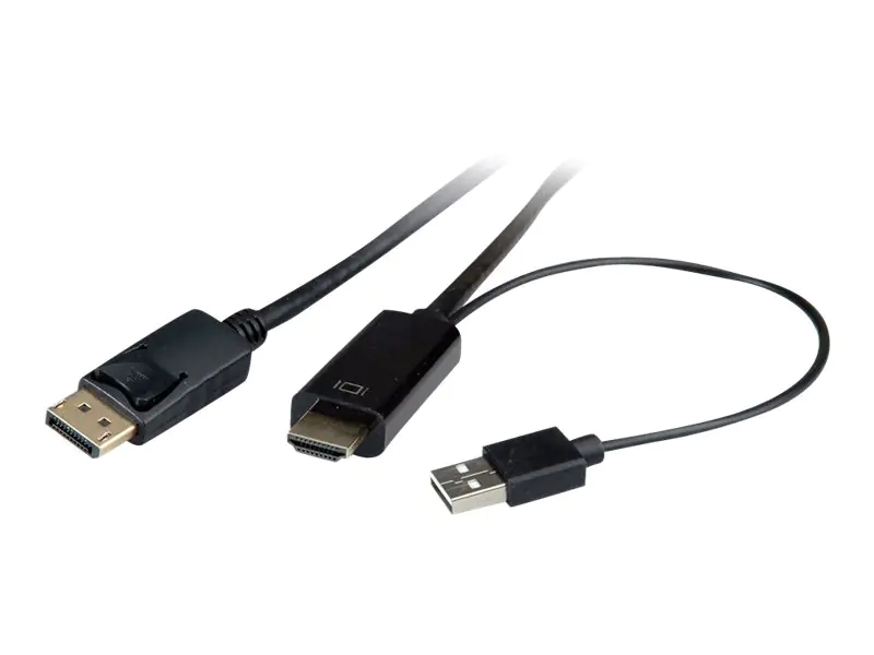 Roline - Videokabel - HDMI, USB (nur Strom) männlich zu DisplayPort männlich - 1 m - abgeschirmt - Schwarz - unterstützt 4K 60 Hz (3840 x 2160)