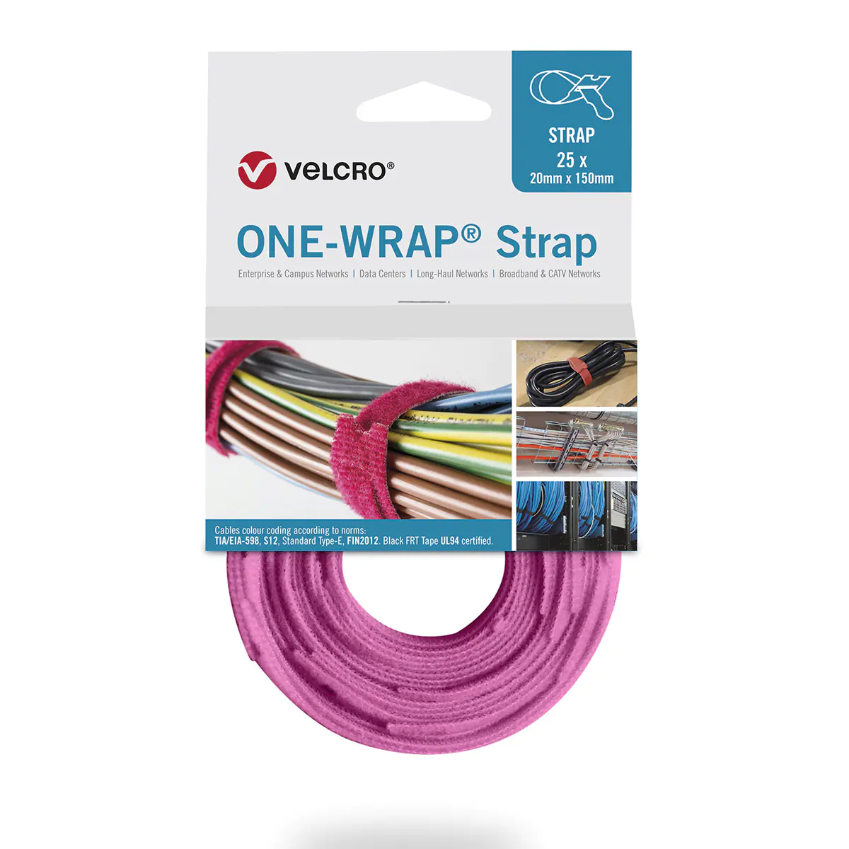 VELCRO ONE-WRAP - Lösbarer Kabelbinder - Polypropylen (PP) - Velcro - Pink - 200 mm - 13 mm