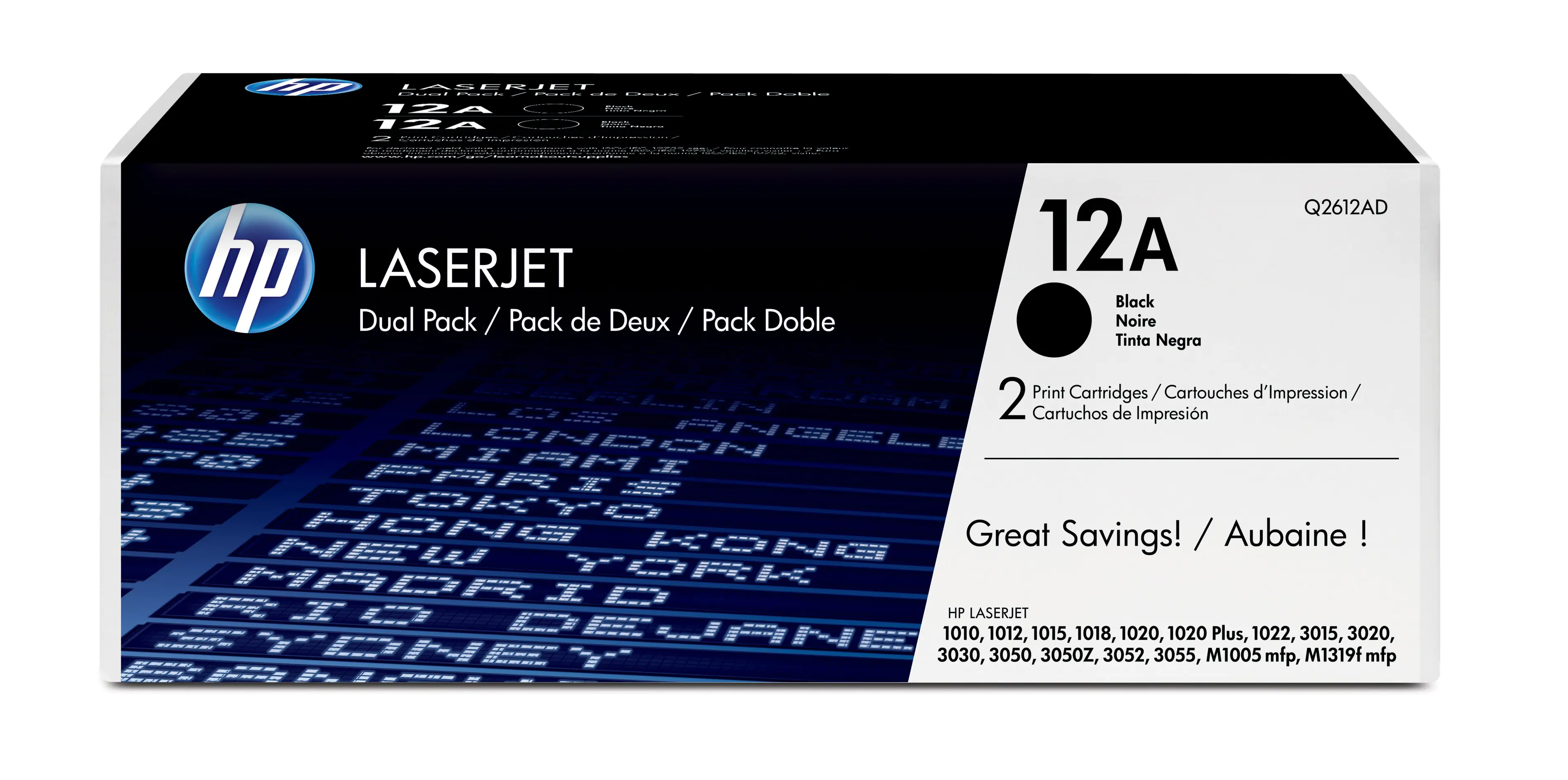 HP 12A - 2er-Pack - Schwarz - original - LaserJet - Tonerpatrone (Q2612AD) - für LaserJet 1010, 1012, 1015, 1018, 1020, 1022, 3015, 3020, 3030, 3050, 3052, 3055, M1005 HP 12A - 2er-Pack - Schwarz - original - LaserJet - Tonerpatrone (Q2612AD) - für LaserJet 1010, 1012, 1015, 1018, 1020, 1022, 3015, 3020, 3030, 3050, 3052, 3055, M1005