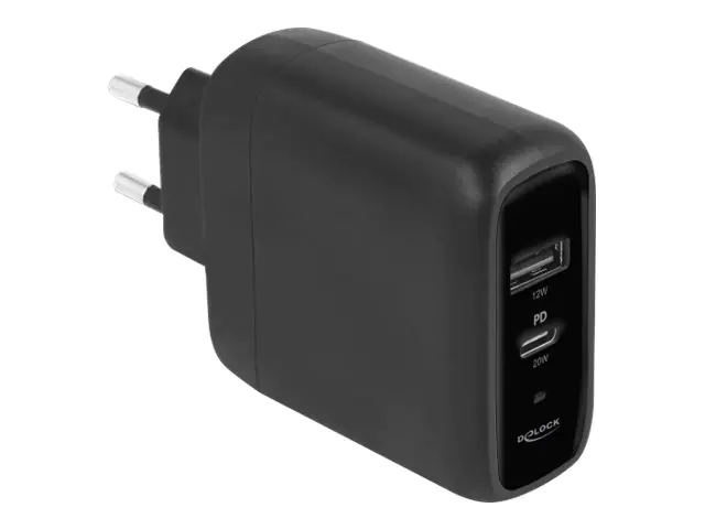 Delock - Netzteil - 32 Watt - PD 3.0 - 2 Ausgabeanschlussstellen (USB, 24 pin USB-C) - Schwarz