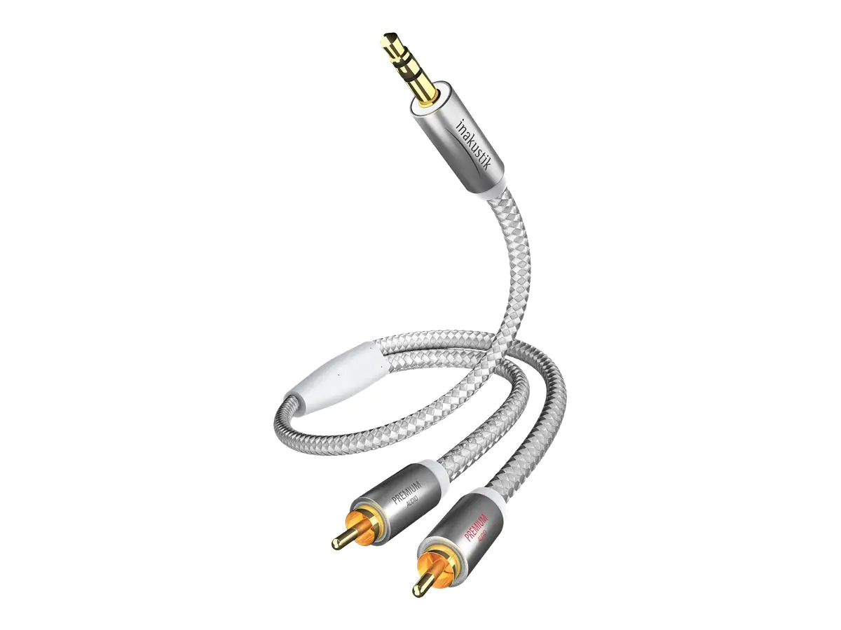 in-akustik Premium MP3 Audio Cable - Audiokabel - RCA x 2 männlich zu mini-phone stereo 3.5 mm männlich - 5 m - Doppelisolierung - weiß, Silber