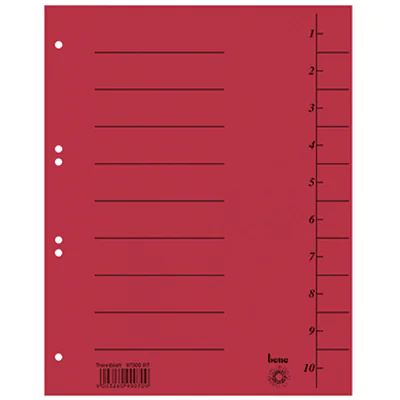 Bene Trennblatt DIN A4 Karton rot 100 St./Pack. Bene Trennblatt DIN A4 Karton rot 100 St./Pack.