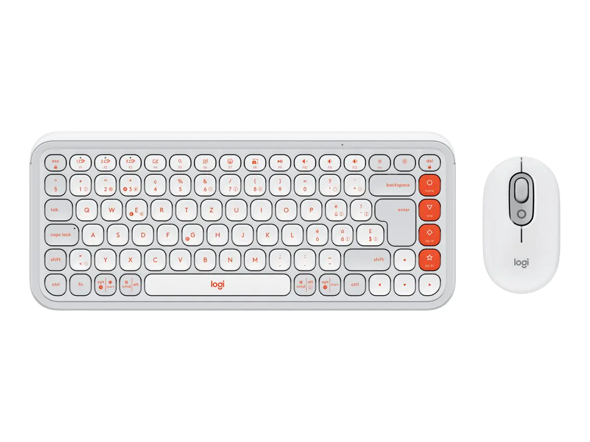 Logitech POP Icon Combo - Tastatur-und-Maus-Set - kabellos - Bluetooth LE - QWERTZ - Schweiz - Off-White, orange