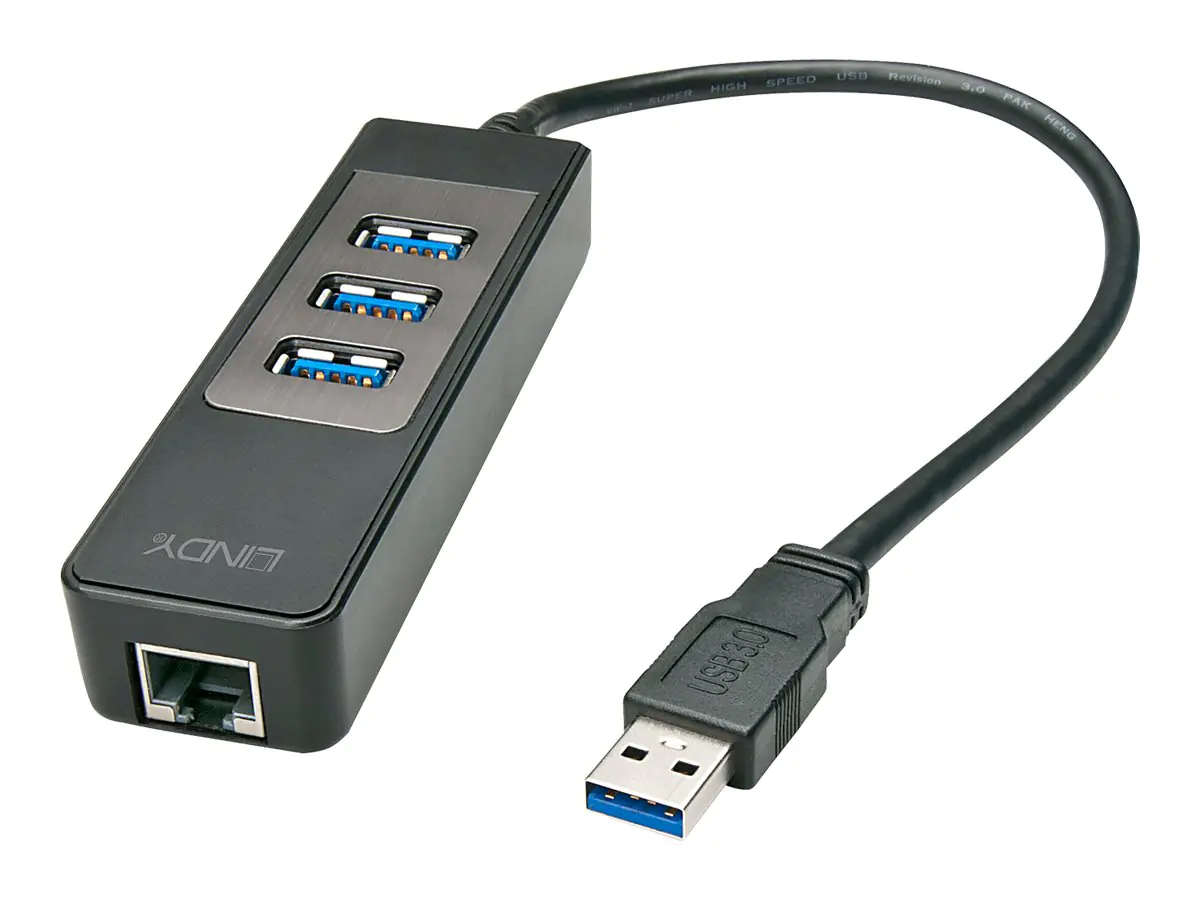 Lindy USB 3.1 Hub & Gigabit Ethernet Adapter - Netzwerk-/USB-Adapter - USB 3.1 Gen 1 - Gigabit Ethernet x 1 + USB 3.1 x 3 - Schwarz Lindy USB 3.1 Hub & Gigabit Ethernet Adapter - Netzwerk-/USB-Adapter - USB 3.1 Gen 1 - Gigabit Ethernet x 1 + USB 3.1 x 3 - Schwarz