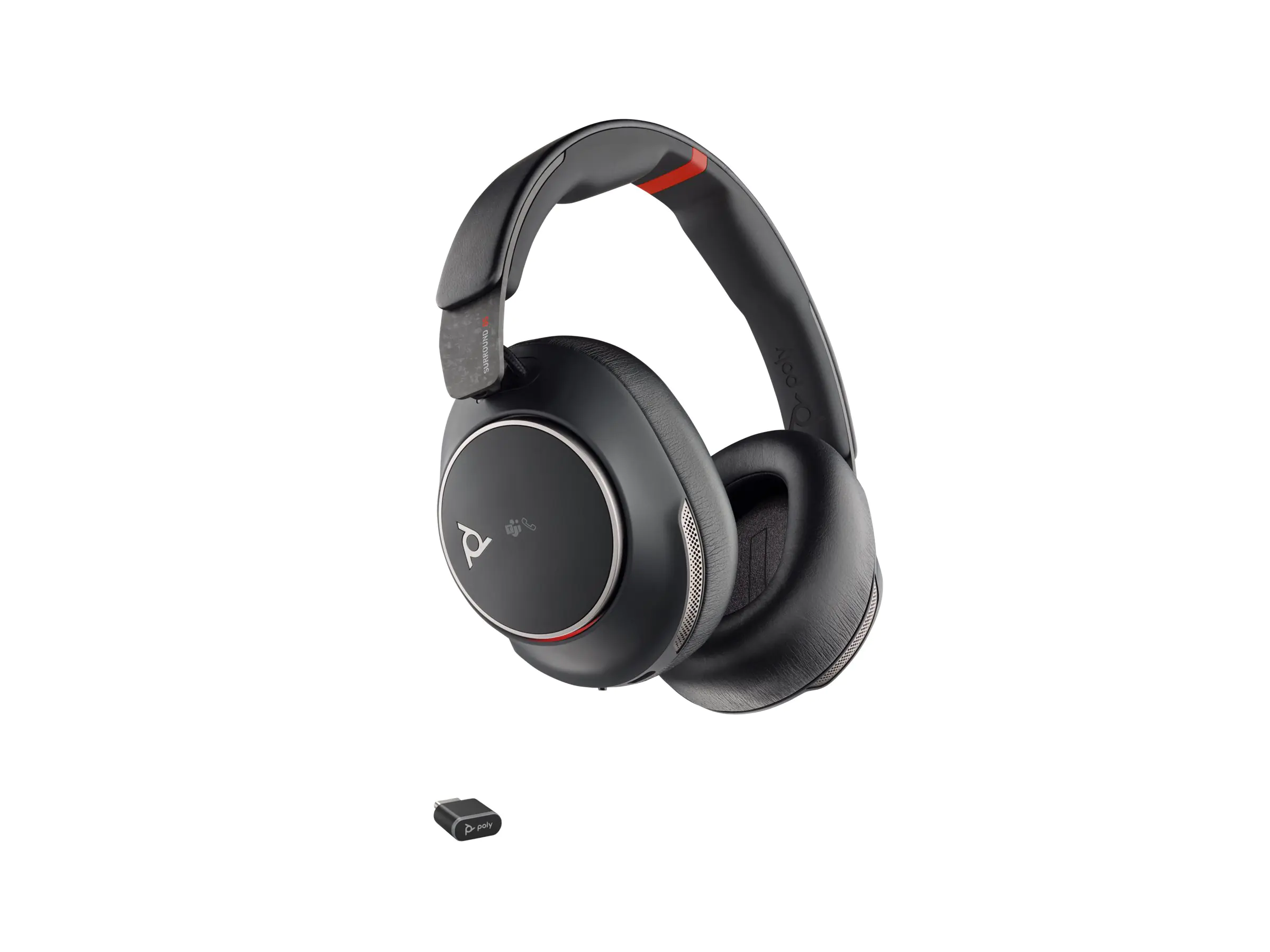 Poly Voyager Surround 85 - Voyager Surround 80 series - Headset - ohrumschließend - Bluetooth - kabellos - aktive Rauschunterdrückung - Adapter USB-C via Bluetooth - Schwarz - Certified for Microsoft Teams Open Office, UC-zertifiziert, Zertifiziert f