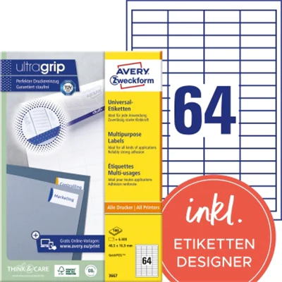 Avery Zweckform Universaletikett 3667 48,5x16,9mm ws 6.400 St./Pack. Avery Zweckform Universaletikett 3667 48,5x16,9mm ws 6.400 St./Pack.