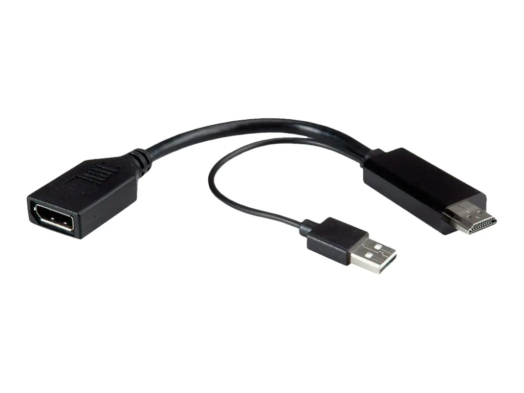 Roline - Adapterkabel - HDMI, USB (nur Strom) männlich zu DisplayPort weiblich - 15 cm - Schwarz - aktiv, unterstützt 4K 60 Hz (3840 x 2160) Roline - Adapterkabel - HDMI, USB (nur Strom) männlich zu DisplayPort weiblich - 15 cm - Schwarz - aktiv, unterstützt 4K 60 Hz (3840 x 2160)