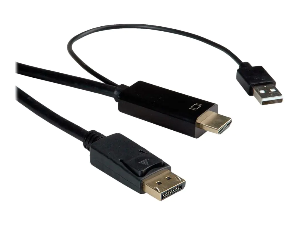 Roline - Videokabel - HDMI, USB (nur Strom) männlich zu DisplayPort männlich - 3 m - abgeschirmt - Schwarz - unterstützt 4K 60 Hz (3840 x 2160)