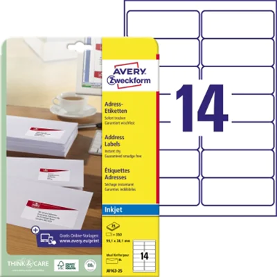 Etikett Adress 99,1x38,1mm DIN lang Inkjet spezialb. 1400St 100Blatt Etikett Adress 99,1x38,1mm DIN lang Inkjet spezialb. 1400St 100Blatt