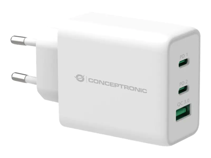 Conceptronic ALTHEA12W 3-Port 65W GaN USB PD Charger - Netzteil - 65 Watt - 5 A (USB, 2 x USB-C) - weiß