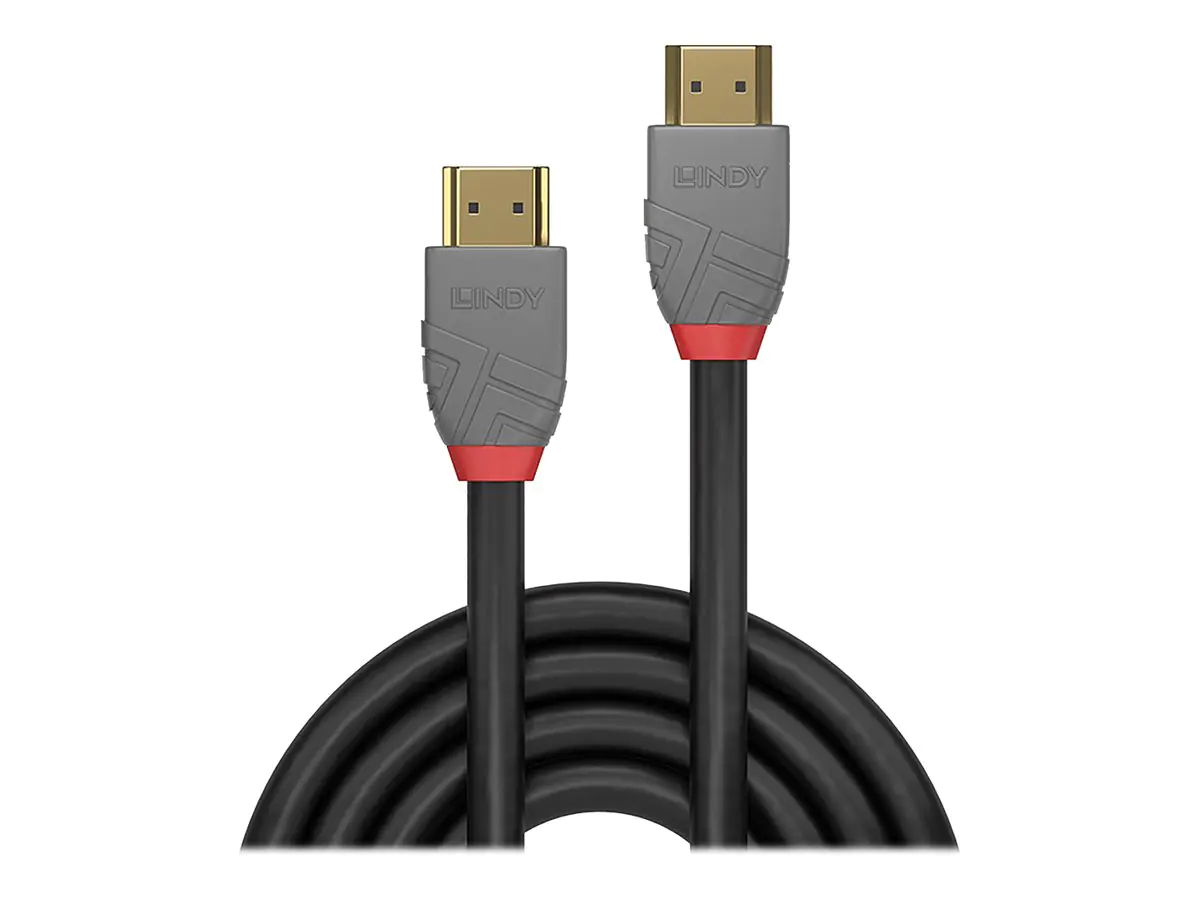 Lindy Anthra Line - HDMI-Kabel mit Ethernet - HDMI männlich zu HDMI männlich - 5 m - Dreifachisolierung - Schwarz - rund, 4K Unterstützung