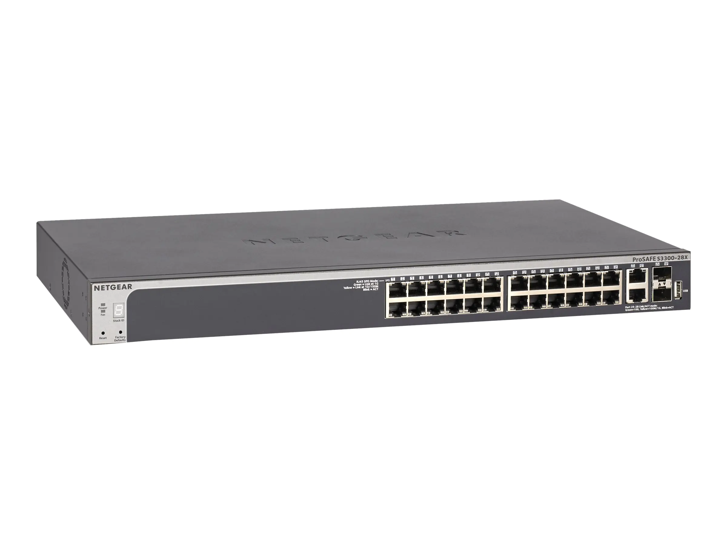 Netgear Smart S3300-28X - Switch - Smart - 24 x 10/100/1000 + 2 x 10Gb Ethernet + 2 x 10Gb Ethernet SFP+ - an Rack montierbar - AC 100/230 V