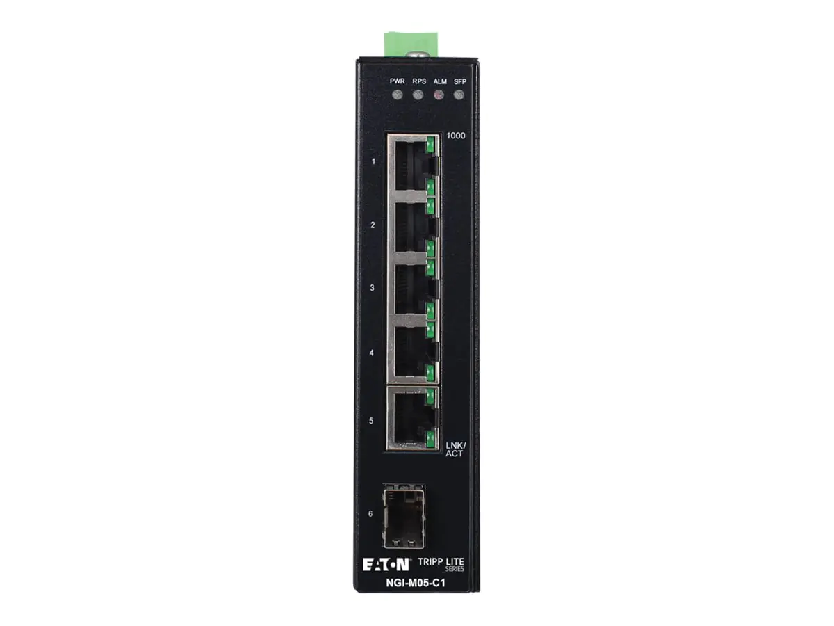 Tripp Eaton Tripp Lite series 5-Port Managed Industrial Gigabit Ethernet Switch - 10/100/1000 Mbps, GbE SFP Slot, -40° to 75°C, DIN Mount - Switch - managed - 5 x 10/100/1000 + 1 x Gigabit SFP (Uplink) NGI-M05-C1
