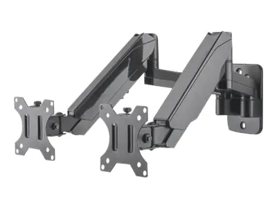 Manhattan TV & Monitor Mount, Wall, Full Motion (Gas Spring), 2 screens, Screen Sizes: 17-32", Black, Dual Screen, VESA 75x75 to 100x100mm, Max 8kg (each), Tilt & Swivel with 3 Pivots, Lifetime Warranty - Klammer - für 2 LCD-Displays - Kunststoff, Alumini Manhattan TV & Monitor Mount, Wall, Full Motion (Gas Spring), 2 screens, Screen Sizes: 17-32", Black, Dual Screen, VESA 75x75 to 100x100mm, Max 8kg (each), Tilt & Swivel with 3 Pivots, Lifetime Warranty - Klammer - für 2 LCD-Displays - Kunststoff, Alumini