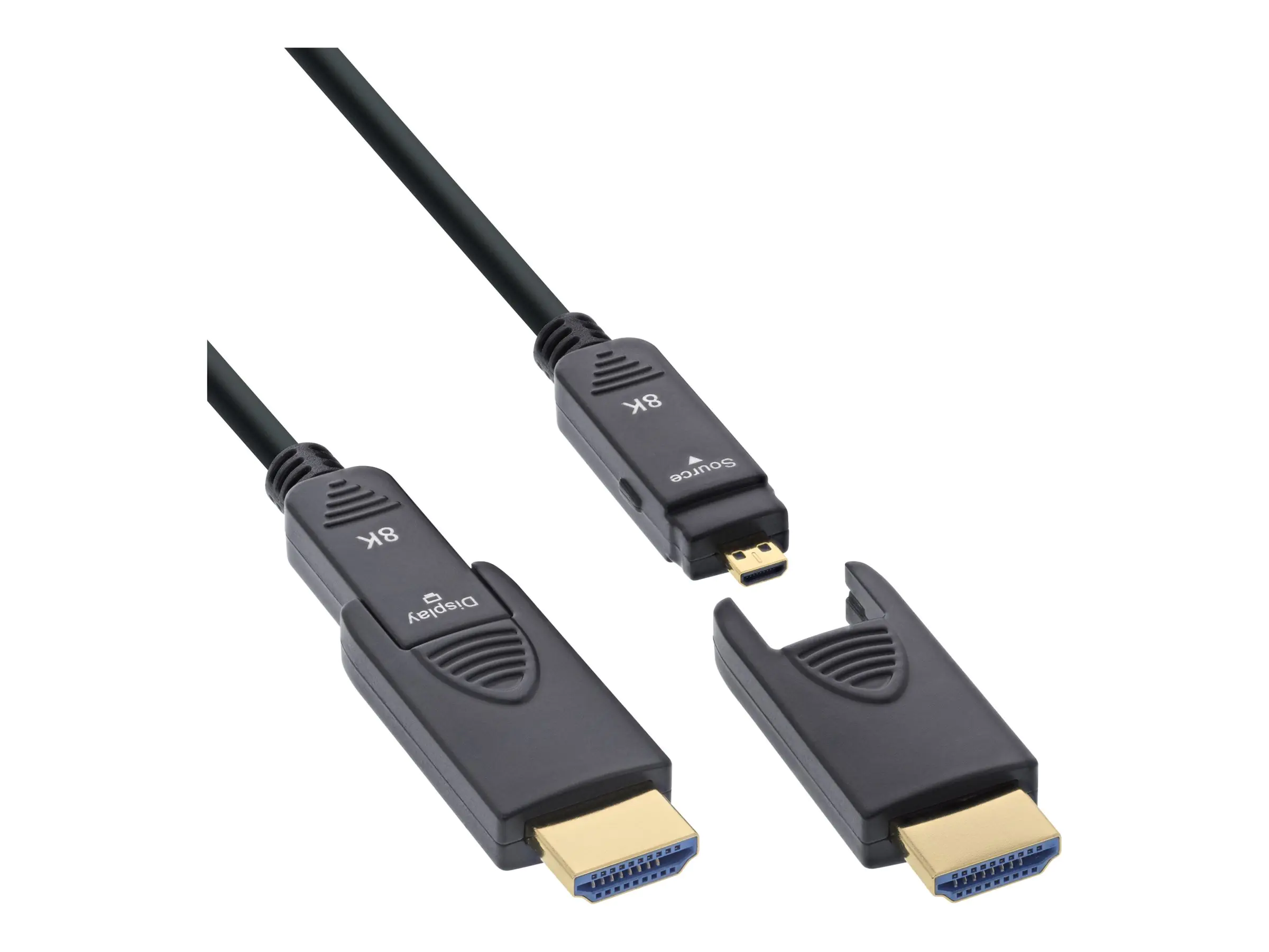 InLine - Ultra High Speed - HDMI-Kabel - 19 pin micro HDMI Type D männlich abnehmbarer HDMI A-Anschluss zu 19 pin micro HDMI Type D männlich abnehmbarer HDMI A-Anschluss - 50 m - Hybrid Kupfer/Kohlefaser - Schwarz - Active Optical Cable (AOC), Support von