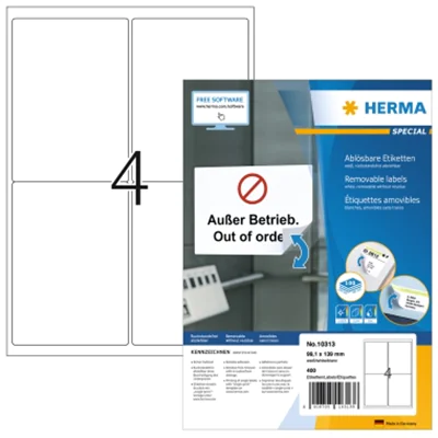 HERMA Etikett 10313 99,1 x 139 mm matt Papier weiß 400 St./Pack. HERMA Etikett 10313 99,1 x 139 mm matt Papier weiß 400 St./Pack.